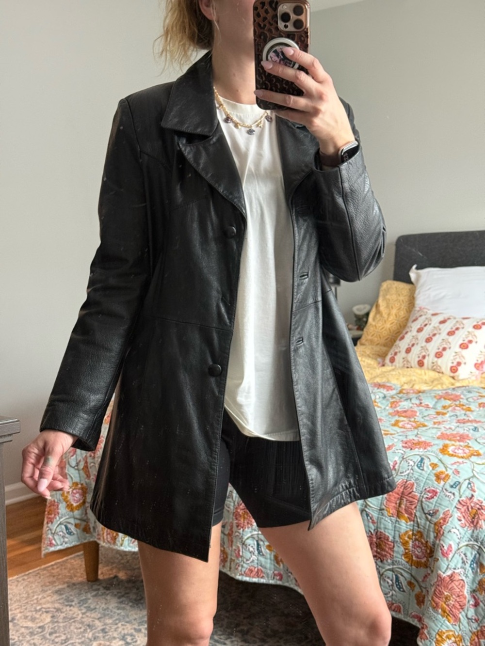 Wilsons Leather Black Button-Front Leather Coat